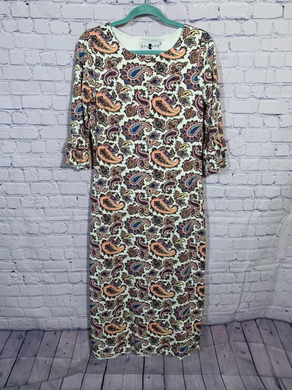 Dainty Jewell's Womens Paisley Ruffled Sleeve Midi Dress Multi Sz M Modest